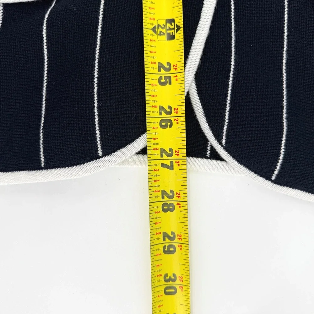 Lauren Ralph Lauren Navy White Pinstripe Knit Blazer Cardigan Jacket Womens M - Picture 9 of 9